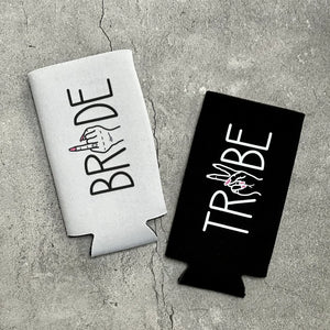 Bride Tribe Ring Finger Hand Peace Sign Slim Seltzer Can Coolers