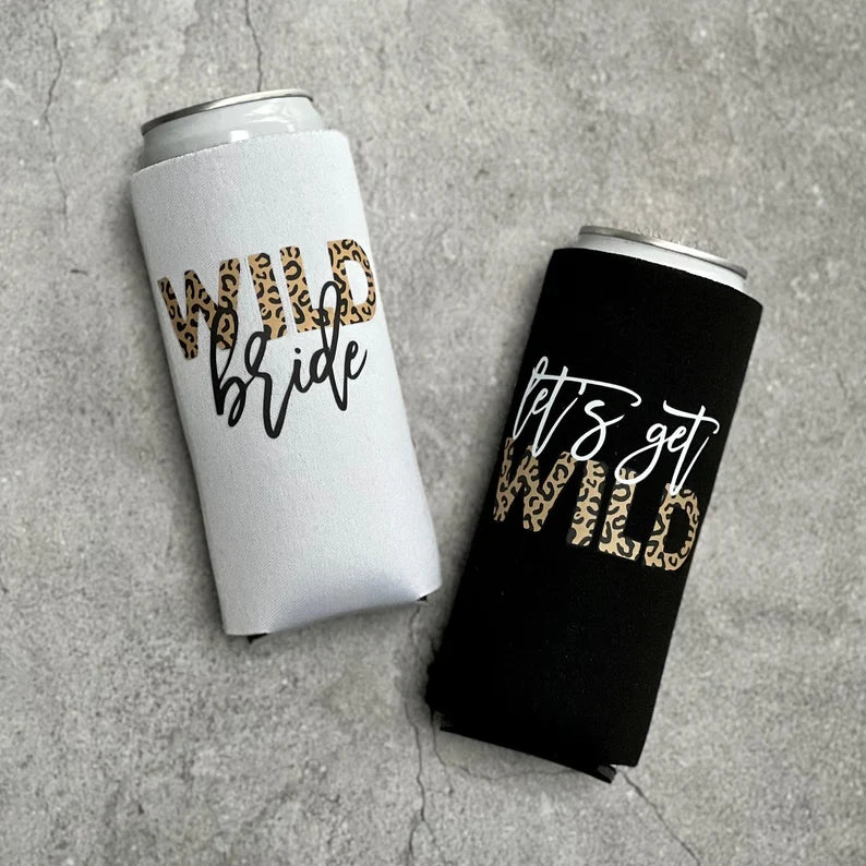 Wild Bride Let's Get Wild Leopard Cheetah Animal Print Bachelorette Party Slim Seltzer Can Coolers