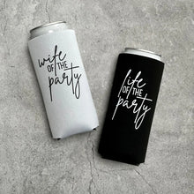 Load image into Gallery viewer, Wife of the Party Life of the Party Bachelorette Party Slim Seltzer Can Coolers
