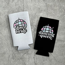 Load image into Gallery viewer, Disco Bride &amp; Dancing Queen Disco Themed Bachelorette Party Slim Seltzer Can Coolers Groovy Stayin Alive Let’s Go Girls
