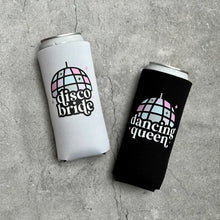 Load image into Gallery viewer, Disco Bride &amp; Dancing Queen Disco Themed Bachelorette Party Slim Seltzer Can Coolers Groovy Stayin Alive Let’s Go Girls
