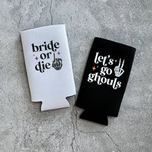 Load image into Gallery viewer, Bride or Die and Let’s Go Ghouls Halloween Bachelorette Slim Seltzer Can Coolers
