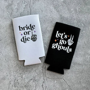 Bride or Die and Let’s Go Ghouls Halloween Bachelorette Slim Seltzer Can Coolers