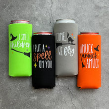 Load image into Gallery viewer, I Put a Spell On You Amuck Come We Fly I Smell Children Halloween Party Favor Slim Seltzer Can Coolers
