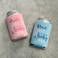 Load image into Gallery viewer, A Drink to Celebrate the New Baby in Pink Baby Shower Can Coolers
