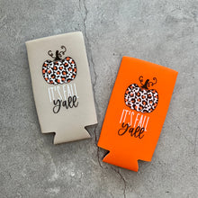 Load image into Gallery viewer, It&#39;s Fall Y&#39;all Leopard Pumpkin Halloween Slim Can Cooler
